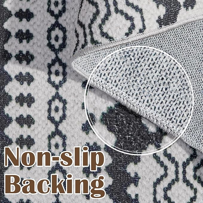 jinchan Geometric Honeycomb 8x10 Area Rugs - Moroccan Machine Washable Low-Pile Stain Resistant Modern Ultra-Thin Non-Slip Carpet for Kitchen Living Room Bedroom Dining Room (8x10ft, Black)