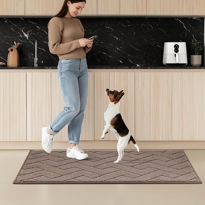 Machine Washable Kitchen Rugs Set (24" x 36"+24" x 60"), Non-Slip Kitchen Runner Rugs Mats for Floor, Absorbent Comfort Standing Mats for Kitchen, Sink and Hallway, Rolled Packaging, Grayish Brown