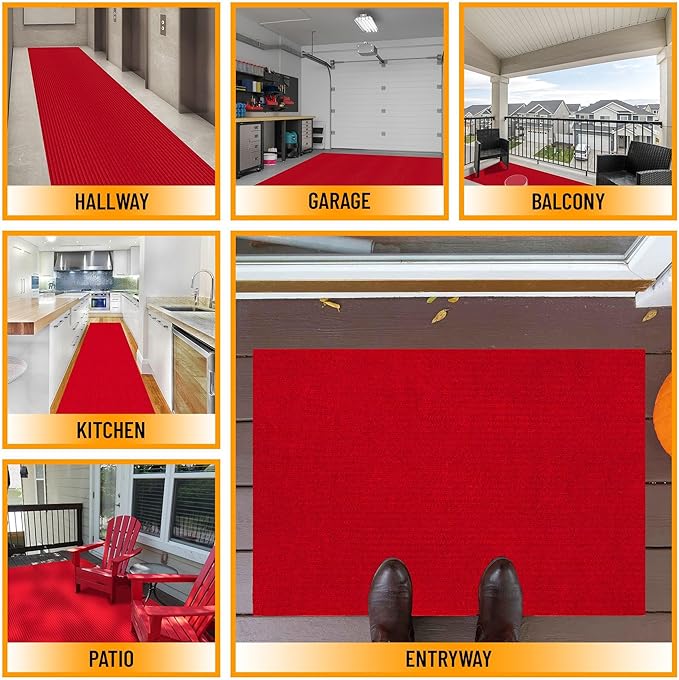 Ottomanson 2' x 33' Hallway Runner with Scraper Pile - Extra Durable Non-Slip Rug Mat for Indoor & Outdoor Use - Ideal for Kitchen, Entryway, Patio & Garage - High-Traffic Carpet, Red