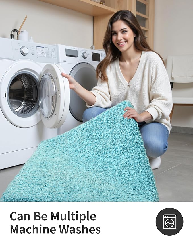 ILANGO Teal Bathroom Rugs 36" × 24" Non Slip & Super Absorbent Extra Thick Soft, Washable Bath Mat for Floor, Microfiber Plush Shaggy Bath Rug with Rubber for Bathtub Shower Room Sink