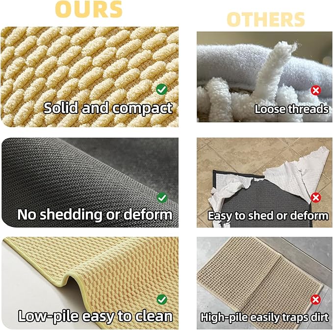 Bathroom Runner Rug, Long Bath Mat Washable Thin Quick Dry Low Pile Bathroom Runner Rugs 24 x 60 Non Slip, Yellow 24"x60"