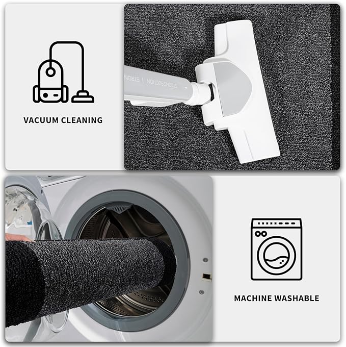PURRUGS Dirt Trapping Door Mat 24" x 84", Non-Slip/Skid Machine Washable Entryway Rug, Shoes Scraper, Throw Rug, Super Absorbent Area Rug for Muddy Wet Shoes and Paws, Bluish Grey & Charcoal