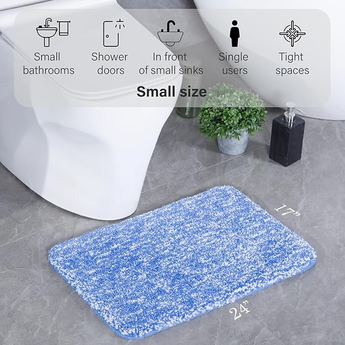 Luxury Quick Dry Non-Slip Bathroom Rugs【17'' x 24'' Night Blue】 Highly Absorbent Washable and Ultra Soft, Extra Thick Fluffy Bath Mats for Shower/Kitchen/Bathtub Floor