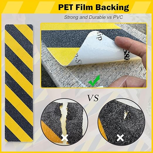 S&X S680 Anti Slip Stair Treads 6" x 24", 5-Pack Pre-Cut Black/Yellow Caution Non Slip Safety Tape Strips for Outdoor Stair Treads, Wooden Steps & Exterior Grips