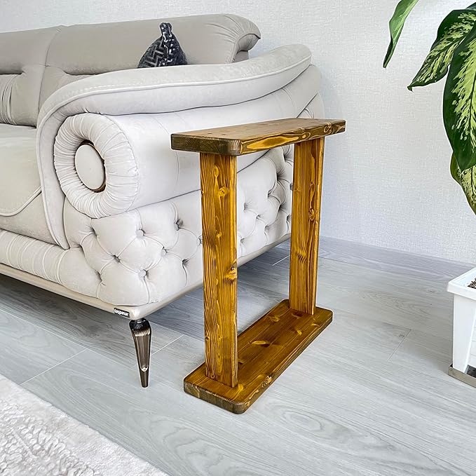 Skinny Side Table 7 inch Wide for Small Apartment Between Chairs, Very Narrow Table for Recliner, Couch, Armchair, Thin Slim End Table for Living Room, Bedroom,Drinks (Chestnut)
