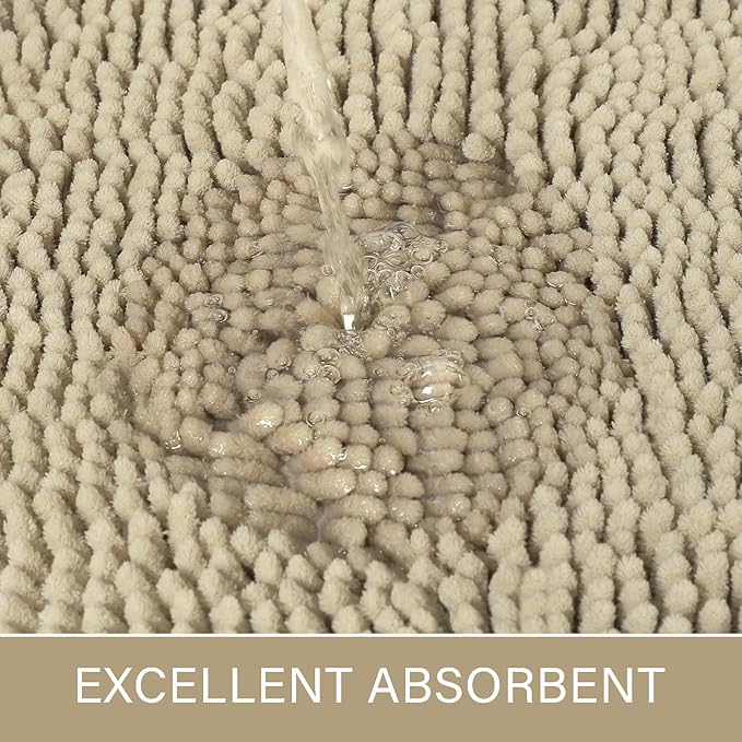 LOCHAS Luxury Bathroom Rug Shaggy Bath Mat 24 x 60 Inch, Washable Non Slip Bath Rugs for Bathroom Shower, Soft Plush Chenille Absorbent Carpets Mats, Beige