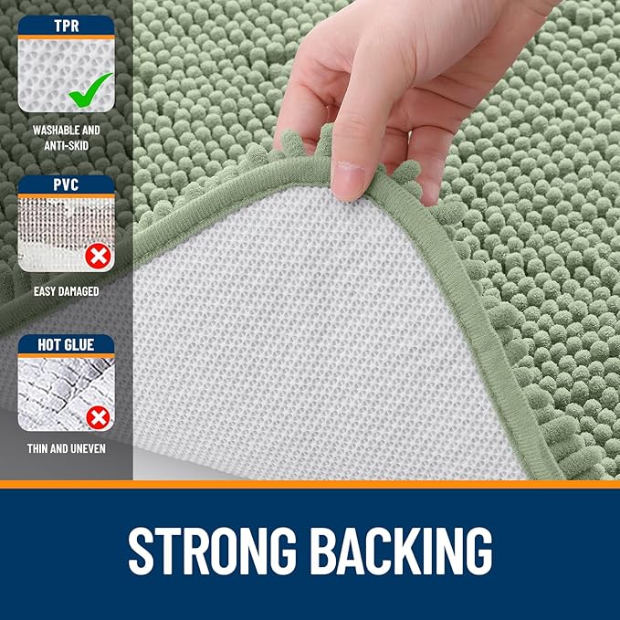 OLANLY Bathroom Rugs Sets 3 Piece, Soft Absorbent Chenille Bath Mats and U-Shaped Contour Toilet Rug, Quick Dry, Home Decor Accessories, Bath Mat Set for Bathroom (36"x24"+24"x16"+24"x20", Sage Green)