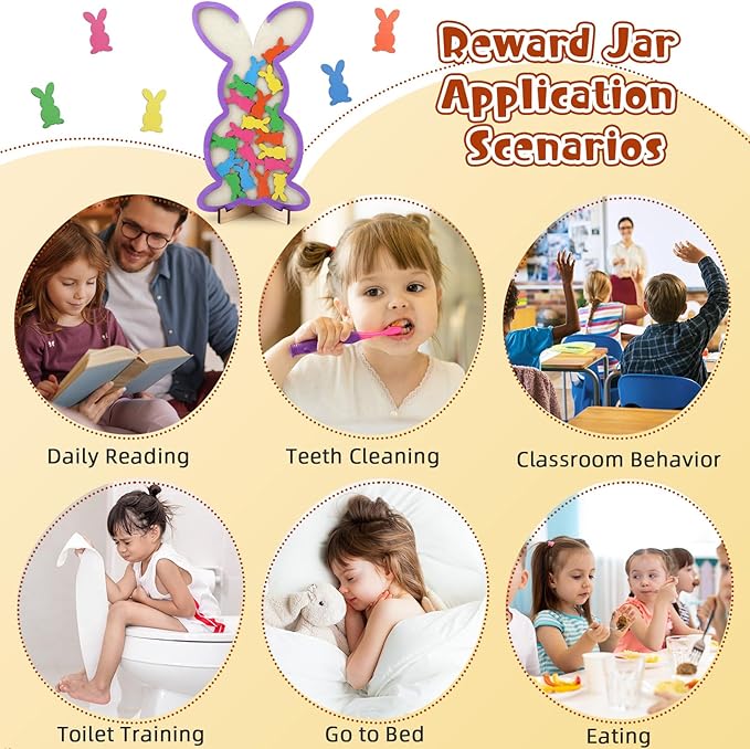 Magnetic Reward Jar, Geyrut Star Jar Reward Incentive Jars for Student Kids for Good Positive Behavior Home Classroom Responsibility Routine Training Management Tool with Colorful Stars (Rabbit)