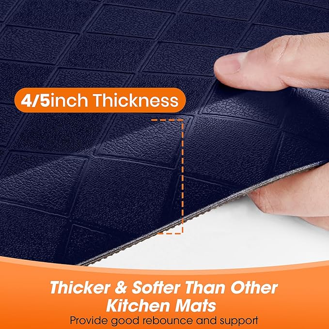4/5 Inch Extra Thick Kitchen Mats for Floor,Non Slip Anti Fatigue Kitchen Rugs,Waterproof Stain Resistant Sink Mat,Cushioned Standing and Comfort Mats for Office (17"x24" Blue)