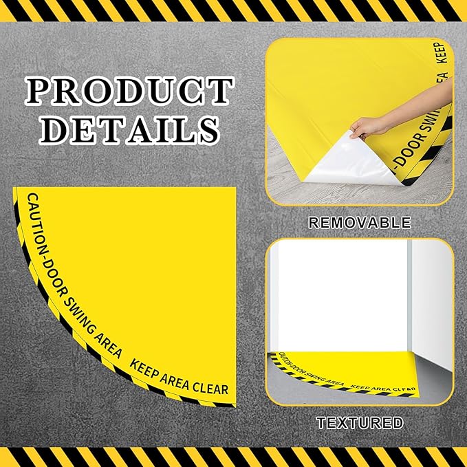 1 Pack Door Swing Caution Floor Sign for Safety Warning Door Swing Area Keep Area Clear Floor Sign Vinyl Non Slip Surface(28 x 28 Inches,Textured,Yellow)