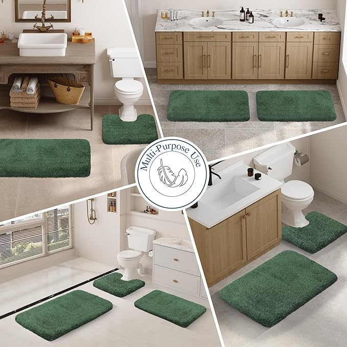 Walensee Bathroom Rug (24 x 72, Hunter Green) - Extra Soft, Absorbent Shaggy Microfiber Bath Mat, Non Slip, Machine Washable, Luxury Bathroom Floor Mat