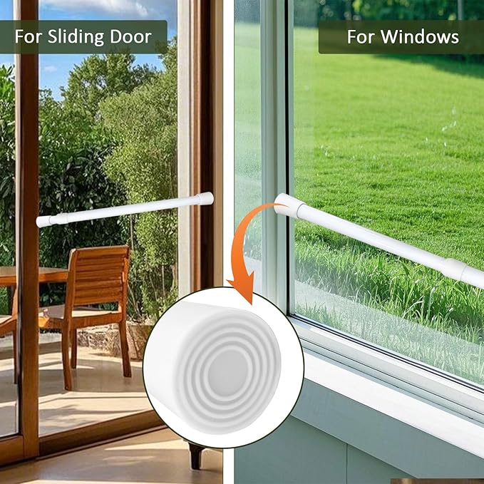 Sliding Door Security Bar, Window Security Bars Adjustable Sliding Door Lock Bars with Rubber Tips, Diameter 1.2" Window Safety Lock Bar Stopper (16''-28'', 1, Count)