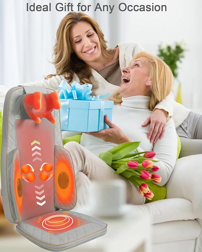 Shiatsu Neck and Back Massager for Chair: 4D Kneading, 3D Rolling, Adjustable Neck Height, Back Massager Relieves Fatigue Deep Tissue Massage - Gifts for Men & Women