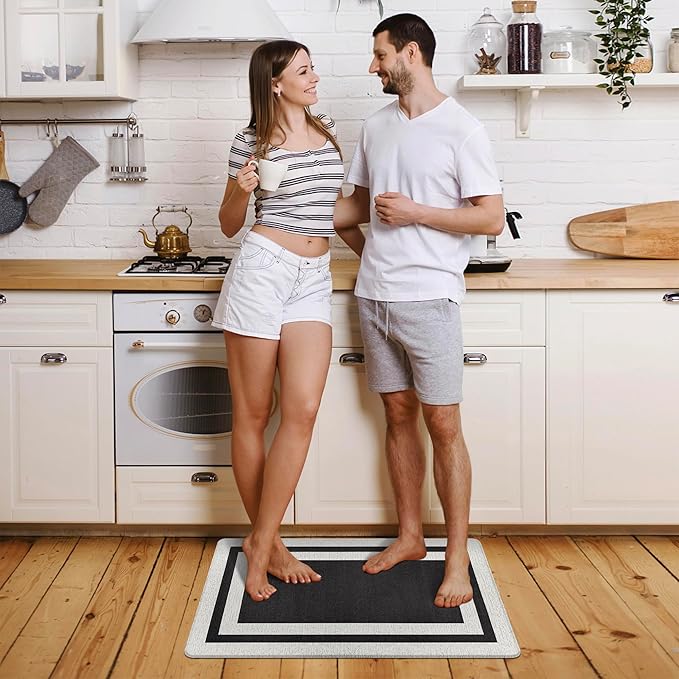 Anti Fatigue Mats for Kitchen Floor, Cushioned Anti Fatigue Kitchen Rugs 17.3"x 27.5" Waterproof, Non Slip, Standing and Comfort Desk Floor Mats for Kitchen Floor Office Sink Laundry, Black