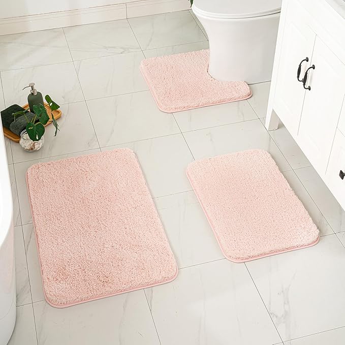 MIULEE Pink Toilet Rug U Shaped for Bathroom - Soft and Absorbent Microfiber Contour Bath Rugs for Toilet, Non Slip Rubber Backside for Extra Safety, Machine Washable - Blush, 20''x24''