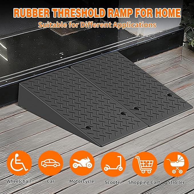 7.1" Rise Rubber Threshold ramp for Doorway/Cars, Step/Stair Rubber ramp with with Non-Slip Surface for wheelchairs/Curb/shed, 2200Pounds Load Capacity.