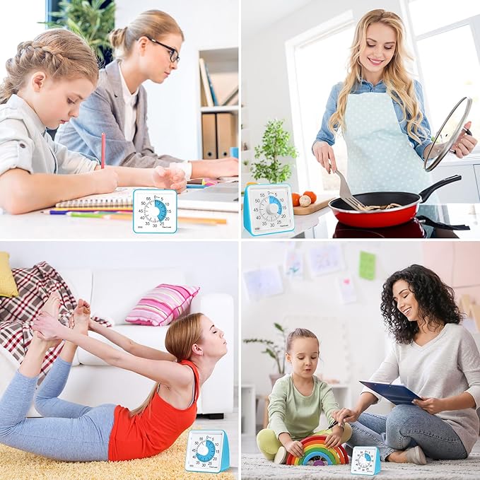 60-Minute Visual Timer for Kids, Time Management Tool Study Classroom Timer, Home Edition Silent Countdown Timer for Toddler, Teachers and Adults (Blue)