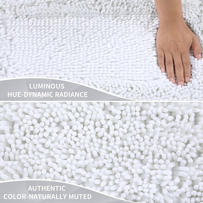 Yimobra Bathroom Rugs Sets 2 Piece, Soft Absorbent Bath Mat and U-Shaped Toilet Rug with Non Slip Backing, Luxury Shaggy Bath Mats for Bathroom, Machine Washable, 31.5"x20"+24"x20", White