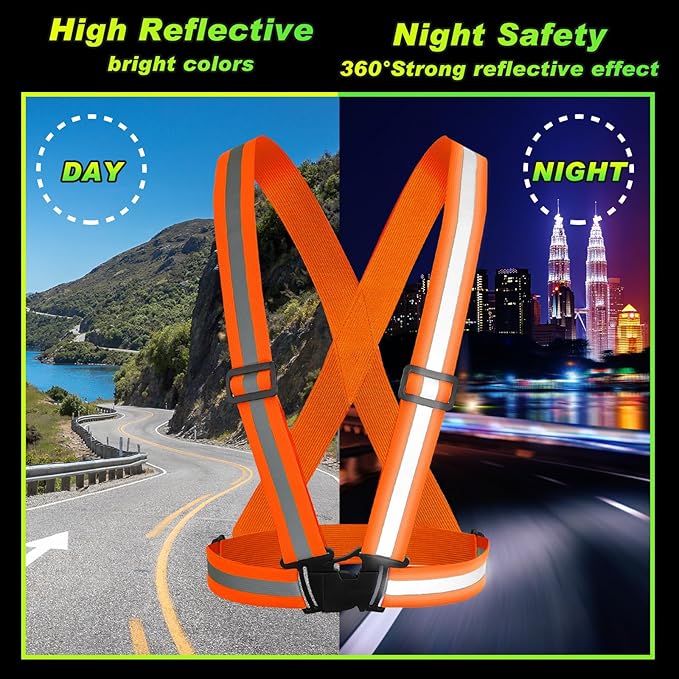Hercicy 30 Pcs Reflective Vest High Visibility Safety Vests, Adjustable Running Gear Straps Lightweight Reflector for Construction (Orange)