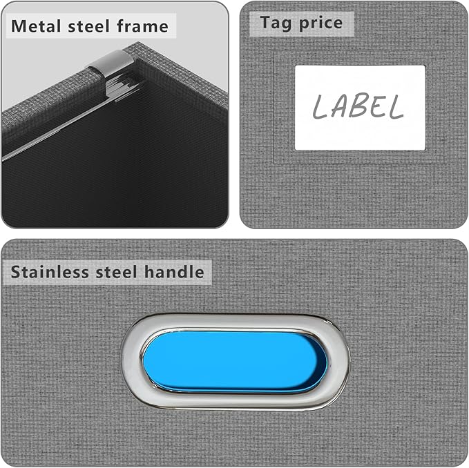 Hanging File Box with Lid, Set of 2 Filing Organizer Storage Box, Linen Collapsible Decorative Office/Home File Cabinet (14x9.3x10.9 inch) (Gray)
