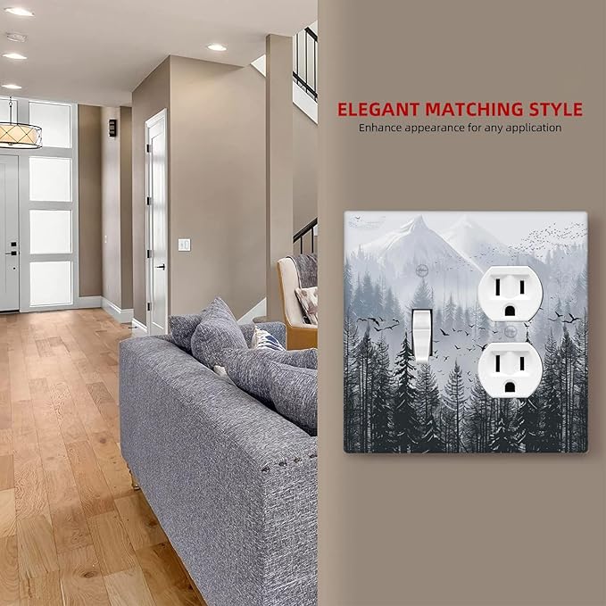 Misty Forest Nature Tree Mountain Birds Wallplates 1 Toggle 1 Duplex Switch Plate Electrical GFCI Faceplate Decorative Light Switch Covers for Bed Room Living Room Decor