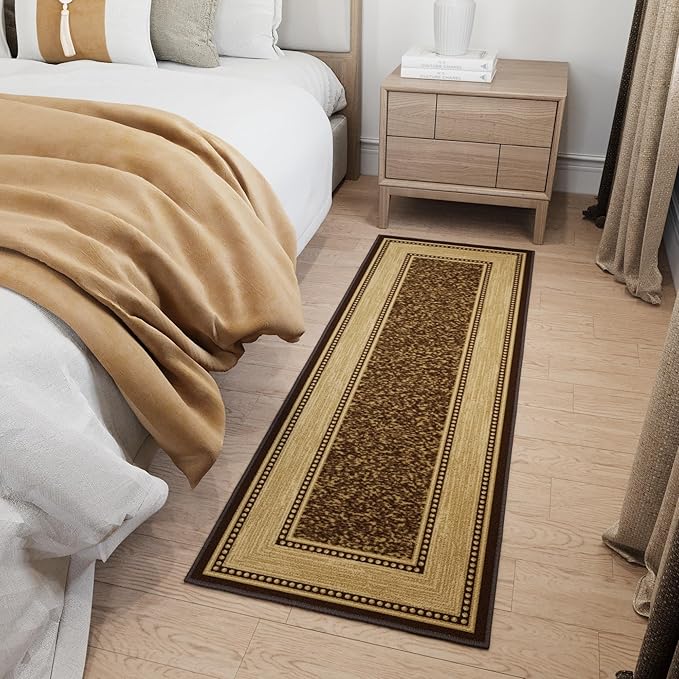 Ottomanson Hallway Runner Rug 20" x 59" Non Slip Border Area Rugs Easy to Clean Laundry Rug Runner Durable & Pet Friendly Floor Carpet Runners for Hallways Entryway Living Room Kitchen, Brown
