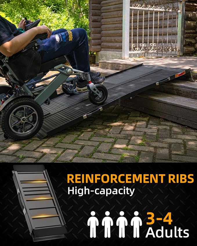 VNN Portable Wheelchair Ramp 6FT, Black Seamless Non-Slip Aluminum Ramps for Wheelchairs for Home, Handicap Wheelchair Ramps for Home Steps, Aluminum Loading Dock Plates