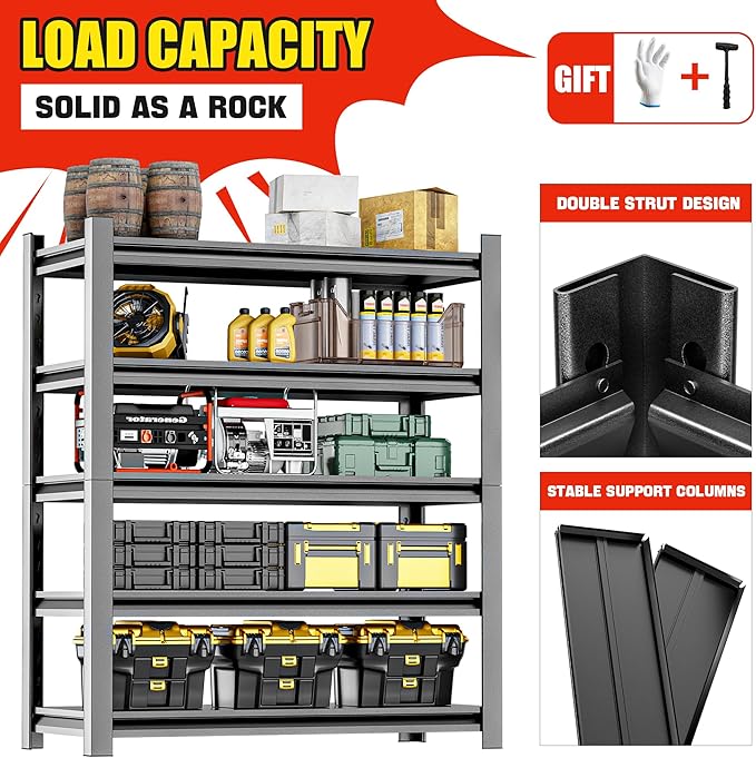 5-Tier Heavy Duty Steel Garage Shelving Unit, Adjustable Metal Utility Shelves, Industrial Storage Rack for Garage, Warehouse, and Storage Solutions 16" D x40 W x78 H（5 pcs）