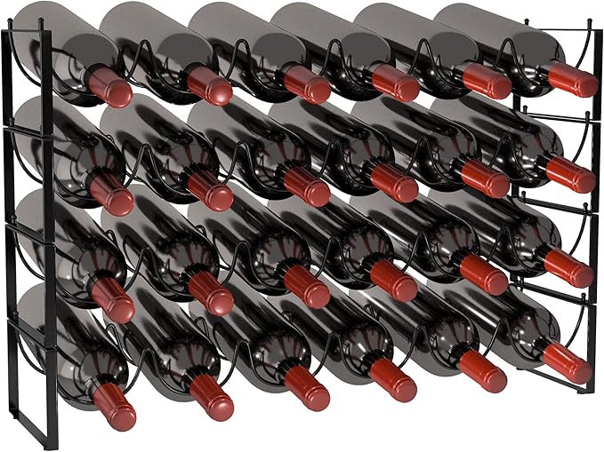 TONLEA 4 Tier Wine Rack - 3-in-1, Stackable, 24-Bottle Wine Storage Rack for Cabinet or Pantry (Dark Black, Version 3.0)