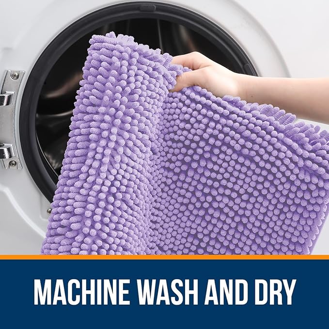 OLANLY Bathroom Rugs Sets 2 Piece, Soft Absorbent Chenille Bath Mats and U-Shaped Contour Toilet Mat Area Rug Set, Machine Washable Bath Carpet, Home Decor Accessories(30"x20"+24"x20", Lavender)