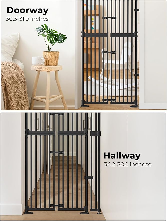 Extra Tall Cat Gate for Doorway: Sprouterie 74.8"-98" Pressure Mount Tall Cat Gates for Pet 30.3"-38.2" Wide Black Wall Drilling for Indoor Stairs Doorway Room Door Safety No Barrier