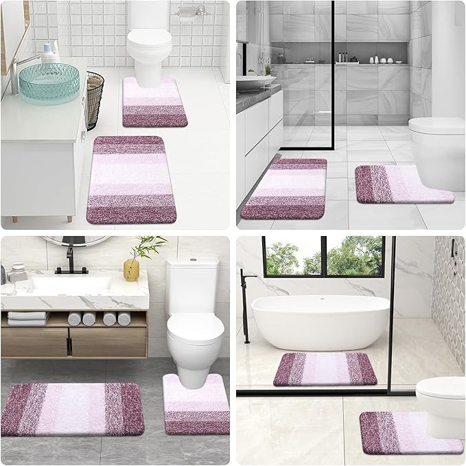 OLANLY Bathroom Rug Set 2 Piece, Soft Absorbent Microfiber Bath Rug Set, Non-Slip, Machine Wash Dry, Plush Shaggy Bath Mats for Bathroom (47"x20"+24"x16", Mauve)