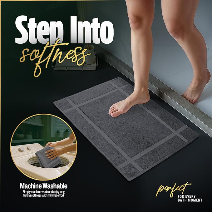 Pearl Linens 100% Ring Spun Cotton Bath Mat (Pack of 6) 18 x 25 Inch, Washable, Soft & Absorbent Terry Bathroom Floor Mat – Not Bathroom Rugs – Quick-Dry After Shower Bath Mat, 687 GSM, Grey