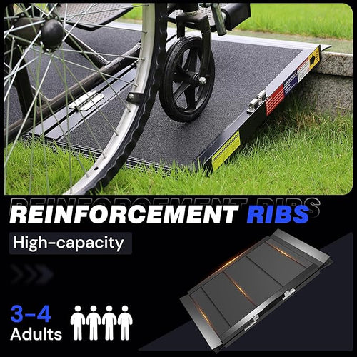 1.9 FT Portable Wheelchair Ramp with Quick-Lock, Black Seamless Non-Slip Aluminum Folding Handicap Ramp,Threshold Ramp for Doorways, Wheel Chair Ramp for Home Steps, Loading Dock Plates