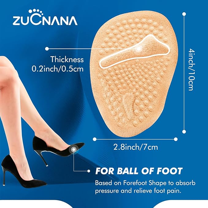 Metatarsal Pads | 2 Pairs High Heel Inserts | Soft Gel Shoe Inserts for Women | Reusable Ball of Foot Cushions for Women Foot Pain Relief and Comfort | One Size Fits Any (Golden)