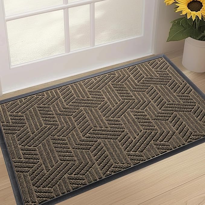 Front Door Mat 47"x32" Indoors Outdoors Welcome Mats, Waterproof Non-Slip Rubber Backing Heavy Duty Doormat Outside Entrance, Low Profile Entryway Rugs Floor Mat for Patio, Pattern B Brown