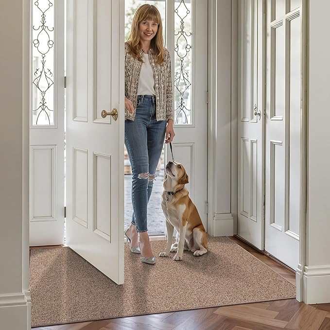 LUMI Indoor Door Mat 32"x47", Ultra Thin Low Profile Non-Slip Doormat for Home Entrance, Absorbent & Stain-Resistant Welcome Mats, Washable Entryway Mat for Front Door, Patio, Porch, Camel