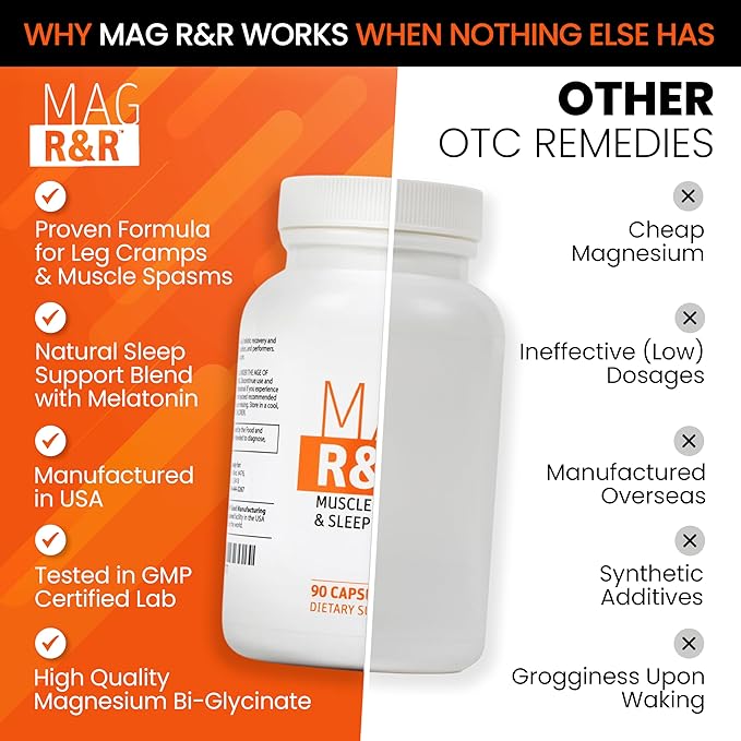 SaltWrap Mag R&R - Nighttime Muscle Cramps Support, Natural Sleep Support for Adults with Magnesium Glycinate for Muscle Spasm and Leg Cramps Relief, 90 Capsules
