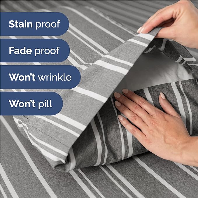 Twin XL 4 Piece Sheet Set - Cooling and Breathable Bed Sheets - Hotel Luxury Bed Sheets for Women, Men, Kids and Teens - Deep Pockets - Easy Fit - Soft and Wrinkle Free - Twin XL Grey Stripes Sheets