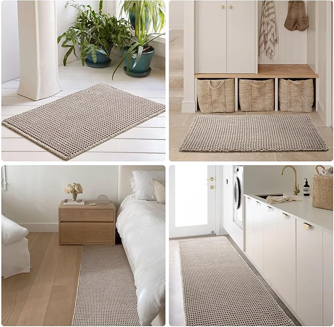 Waffle Runner Rug Bathroom, Long Boho Bathroom Rugs Non Slip Washable Super Absorbent Quick Dry Farmhouse Bath Decor, 60"x24" Light Grey