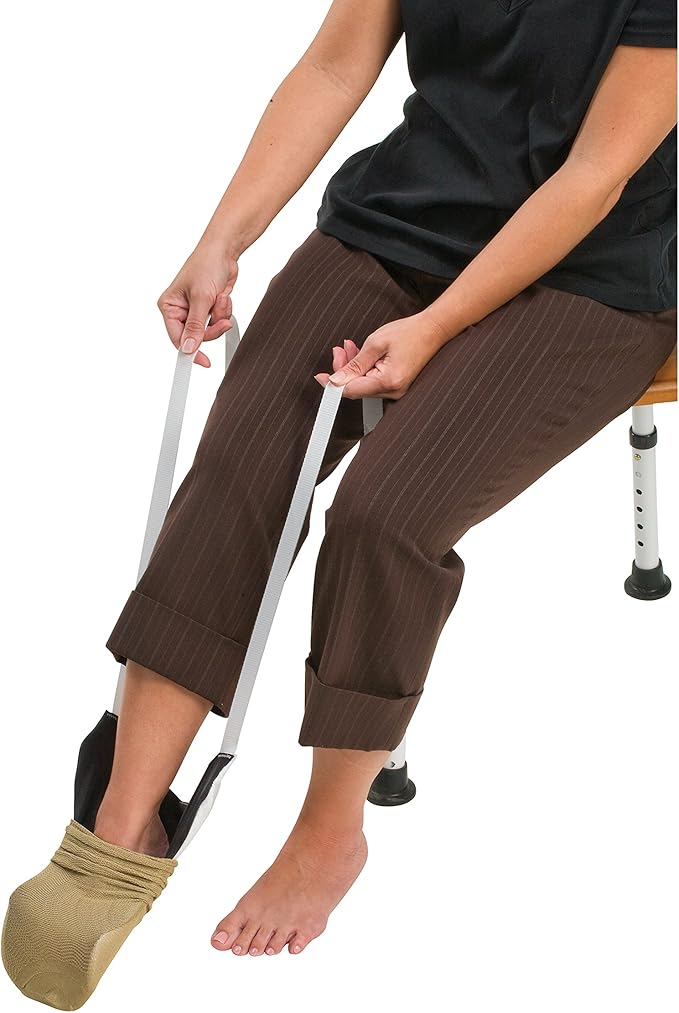 DMI Deluxe Sock Aid / Helper - Easily Pull on Socks Without Bending, Slip Resistance, Reliable Sock Aid Device for Seniors, White