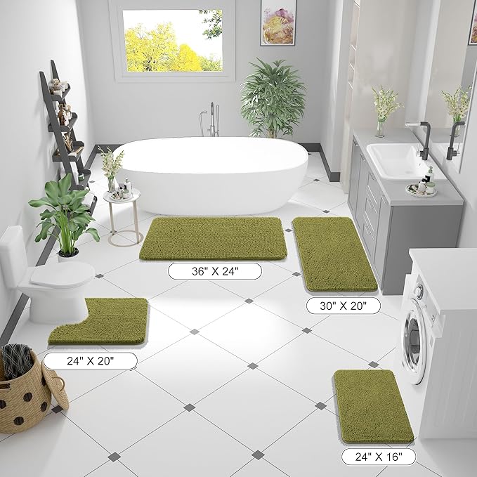 OLANLY Bathroom Rugs 44x24, Extra Soft Absorbent Chenille Bath Rugs, Rubber Backing Quick Dry, Machine Washable Bath Mats for Bathroom Floor, Tub and Shower, Home Decor Accessories, Willow Green