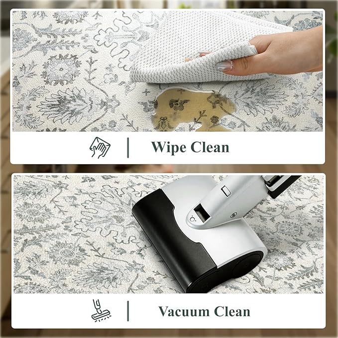 Collive Kitchen Mats Cushioned Anti Fatigue 17.3''x28'', Non Slip Waterproof Kitchens Sink Rug Vintage Boho Floral Rugs, Comfort Ergonomic Foam Standing Desk Mat for Floor, Home Office, Light Blue