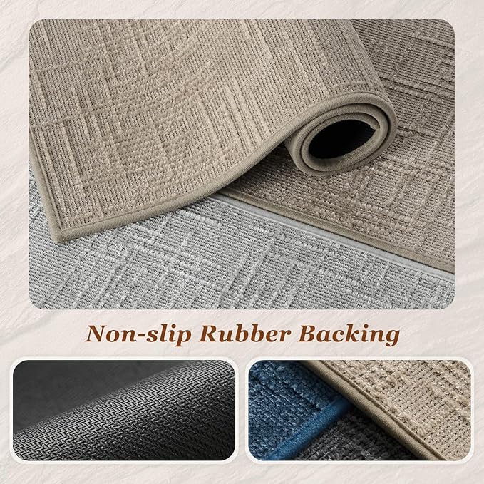 AMOAMI Bath Mat Non Slip Super Absorbent Quick Dry Bath Mats for Bathroom Floor Rubber Backing Washable Bathroom Rugs Modern Woven Jacquard Mat, Beside Tub Bath Rugs, 2'x4', Brown