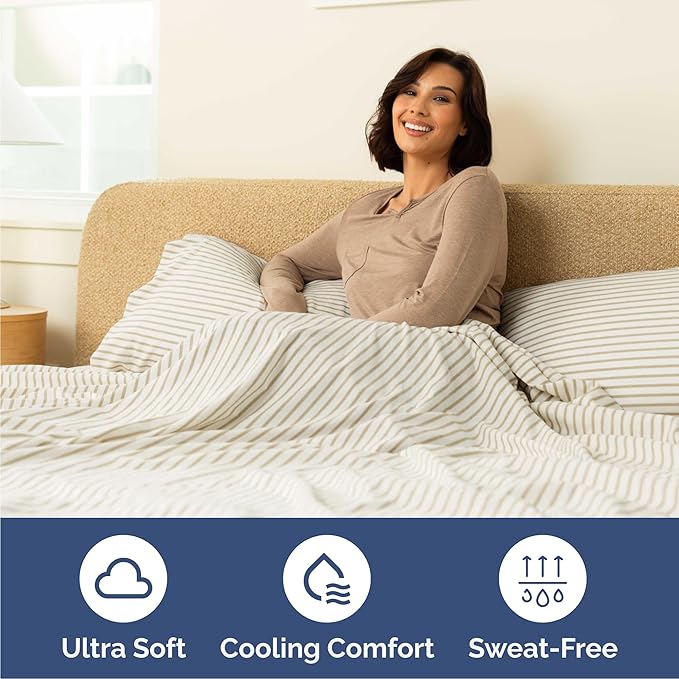 Cal King 6 Piece Sheet Set - Cooling, Comfy & Breathable - Hotel Luxury Bedding for Women, Men, Kids & Teens - 1 Flat & 1 Fitted Sheet & 4 Pillowcases with Deep Pockets - Wrinkle Free - Beige Stripes