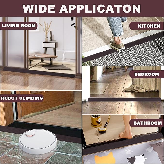 Vinyl Door Threshold Flooring Transition Strip Self Adhesive Carpet Edging Strip for Laminate Doorway Edge Threshold from 1/5" to 2/5" (Black Walnut Wood Grain, 3.3 Ft)