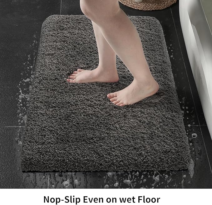 Dark Grey Bathroom Rugs 24x36 Non Slip Fluffy Bath Mat for Bathroom Floor Washable Plush Luxury Bath Rug for Tub Soft Shaggy Absorbent Shower Sink Mat