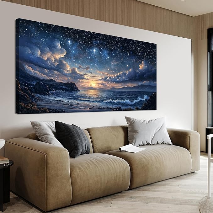 Canvas Wall Art Decor Large Wall Art Pictures for Living Room Canvas Art Wall Decor Landscape Coastal Wall Art Prints Green Artwork for Walls Beachside Art Work for Home Office Decor 24" x 48"