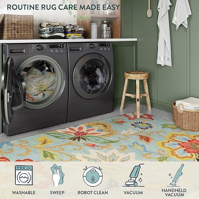 Lahome Collection Modern Floral Round Rug - 3' Diameter Non-Slip Distressed Area Rug Small Accent Throw Rugs Floor Carpet for Door Mat Entryway Bedrooms Laundry Room Decor (3 ft, Paisley)