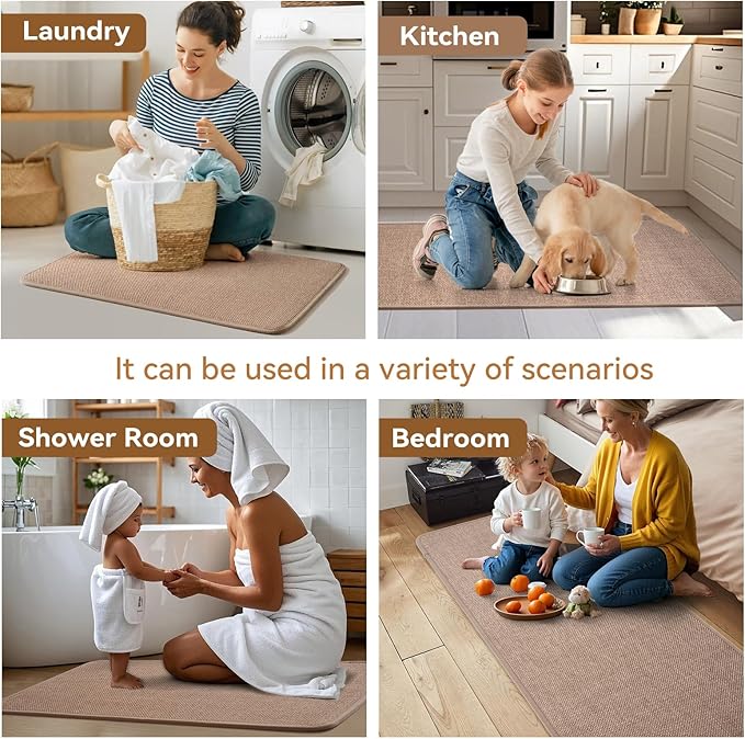 Long Kitchen Runner Rugs Non Slip Washable, Linen-Like 0.3" Thick Cushioned Absorbent Kitchen Mats for Floor, Mild Anti-Fatigue Sink Floor Mat Laundry Standing Mat, Easy Clean, Brown 17"x71"